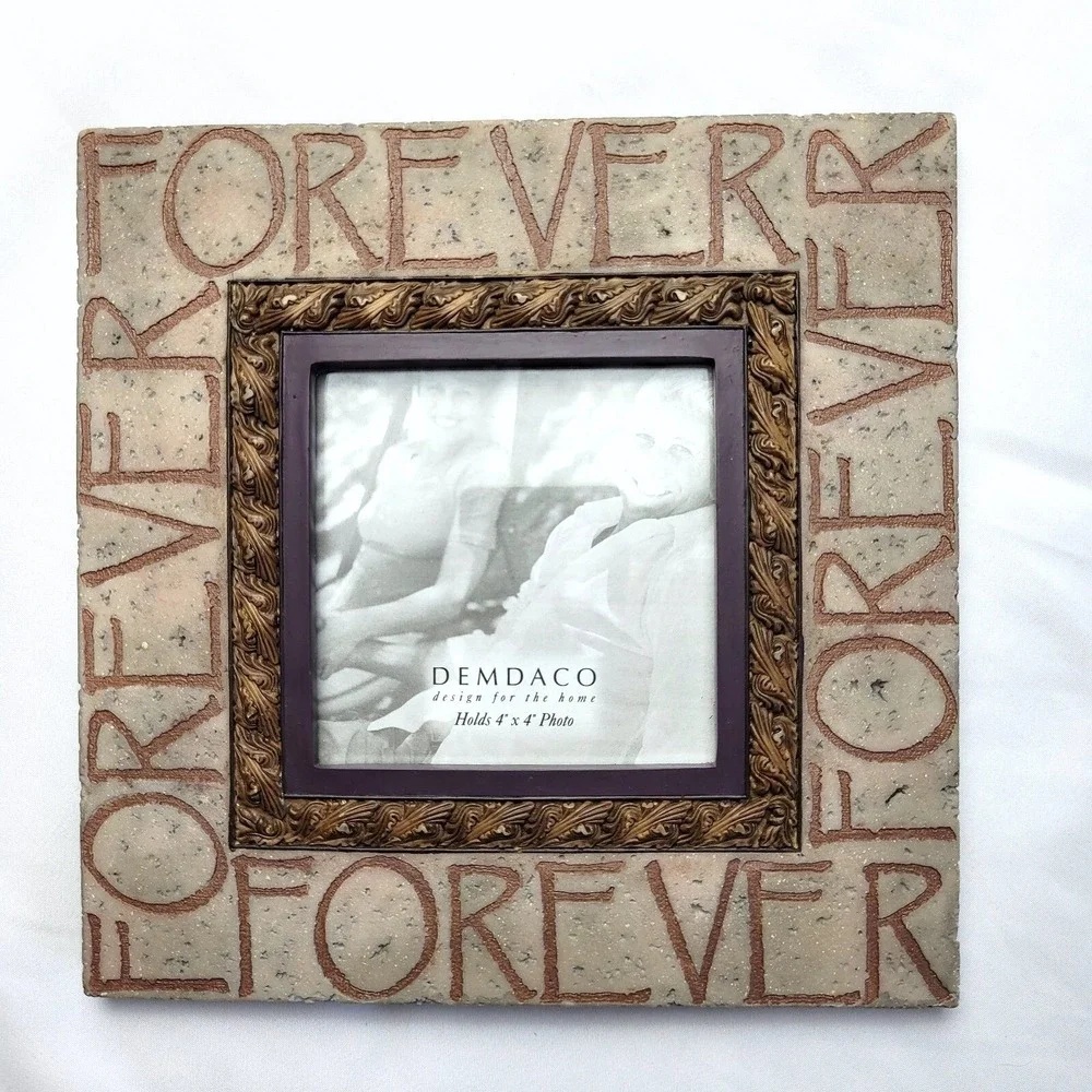 Vintage Y2K FOREVER Picture Frame 4X4, Demdaco Heartstone Bill Stross faux stone